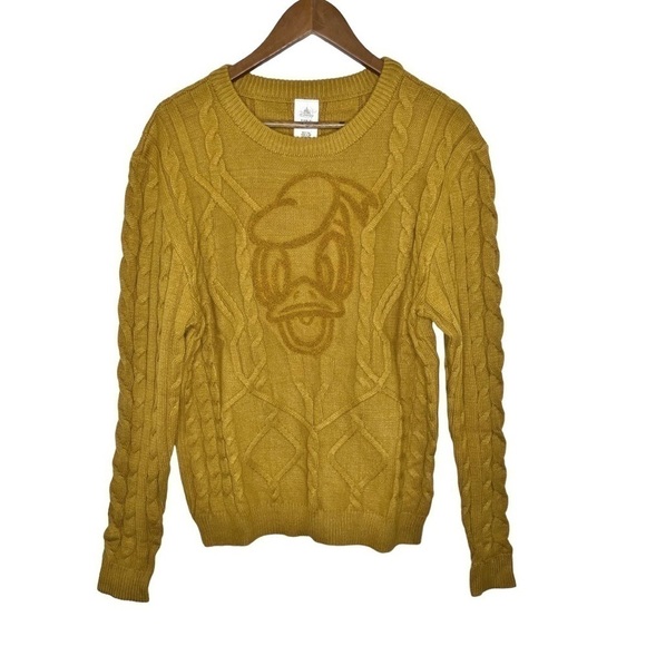 Disney Donald Duck Textured Cable Knit Sweater Mustard Yellow NWT - Picture 1 of 12